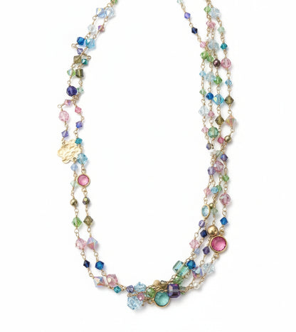 14K Gold Filled Wire Wrapped Swarovski Crystal Multi-Strand Necklace