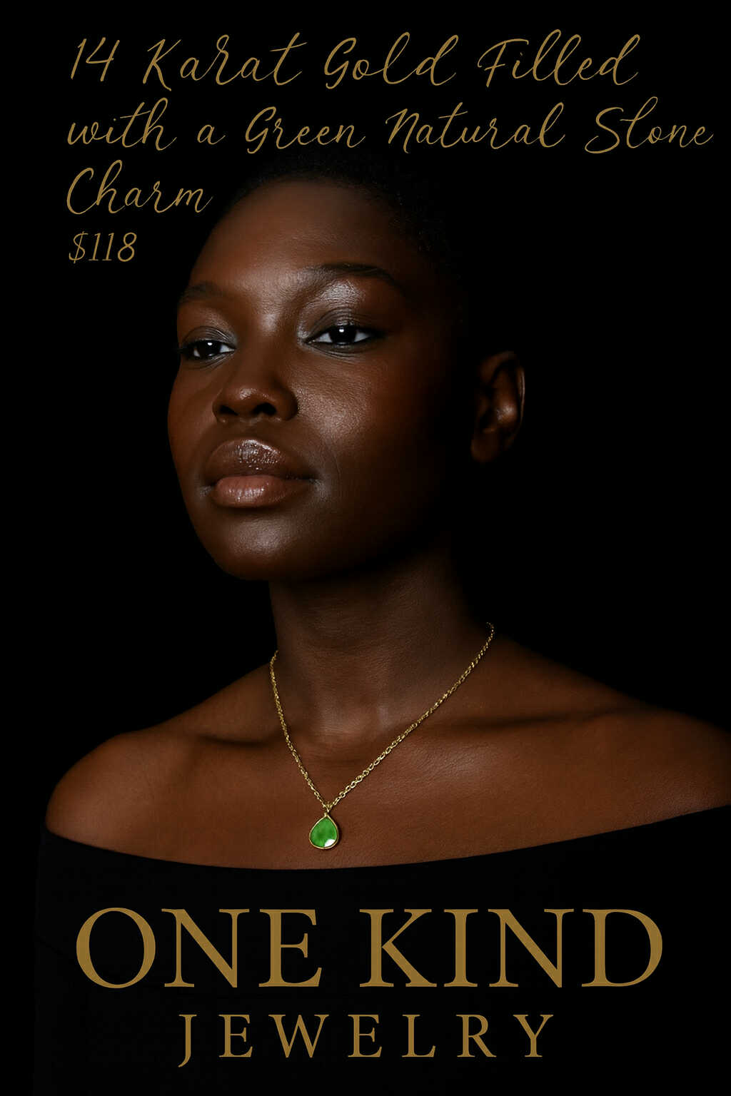 14 Karat Gold Filled With A Green Natural Stone Charm