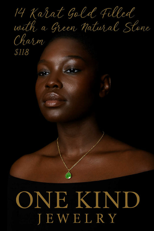 14 Karat Gold Filled With A Green Natural Stone Charm
