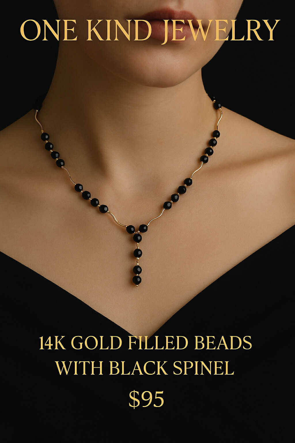 14k Gold-filled Beads with Black Spinel