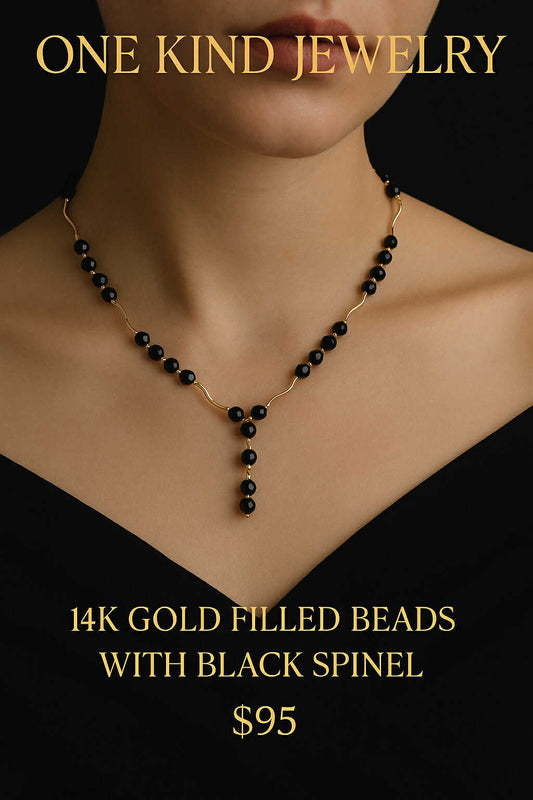 14k Gold-filled Beads with Black Spinel
