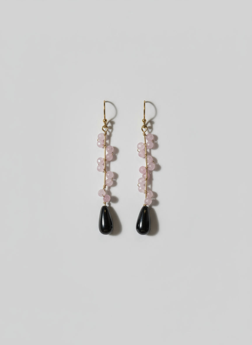 14k Gold Filled, Rose Jade, and Hematite Earrings