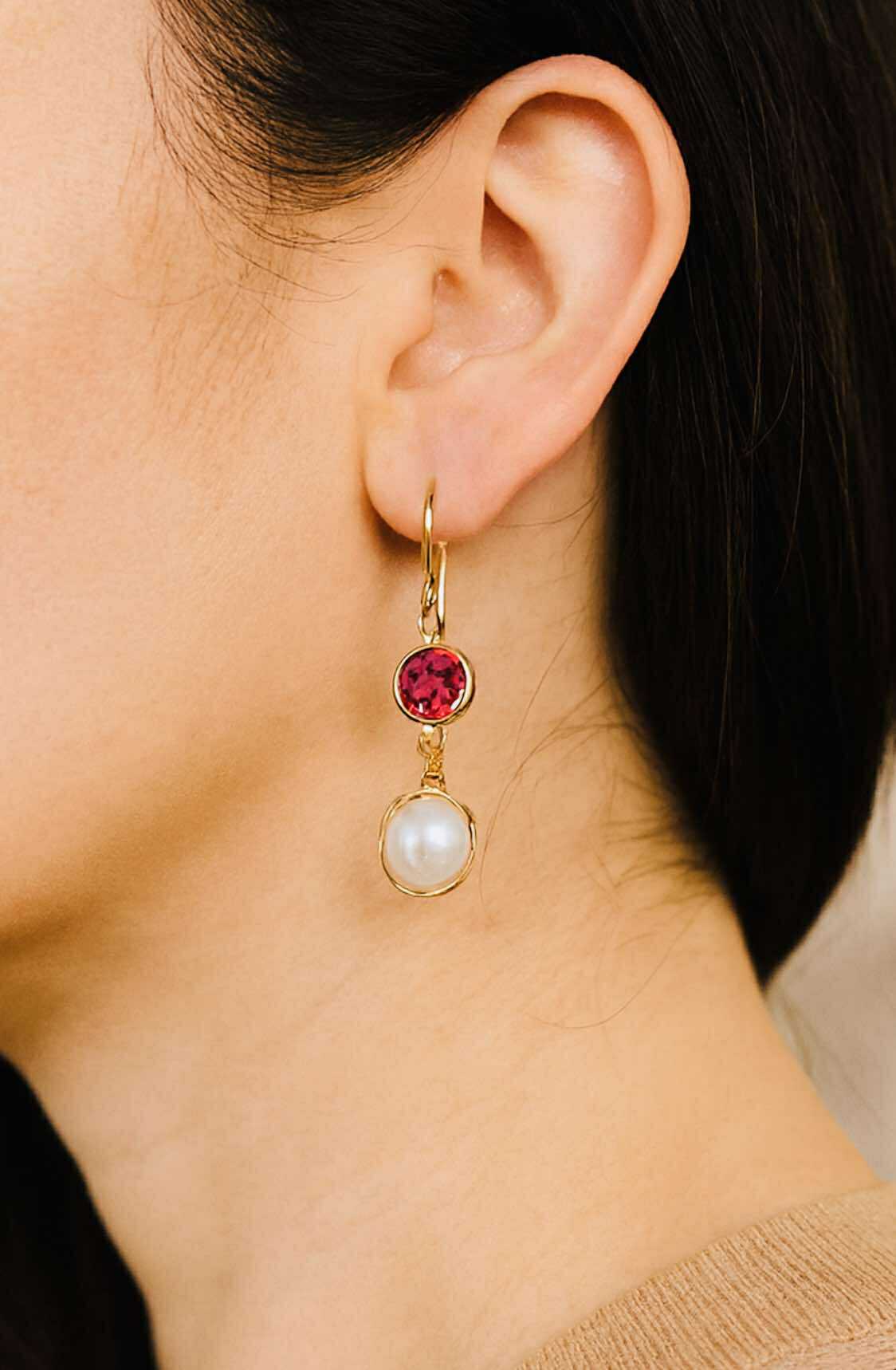 14K Gold Filled and Gold Plated Pink Crystal Earrings with Coin Fresh Water Pearls