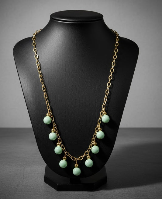 14K Gold Filled Green Natural Stone Necklace