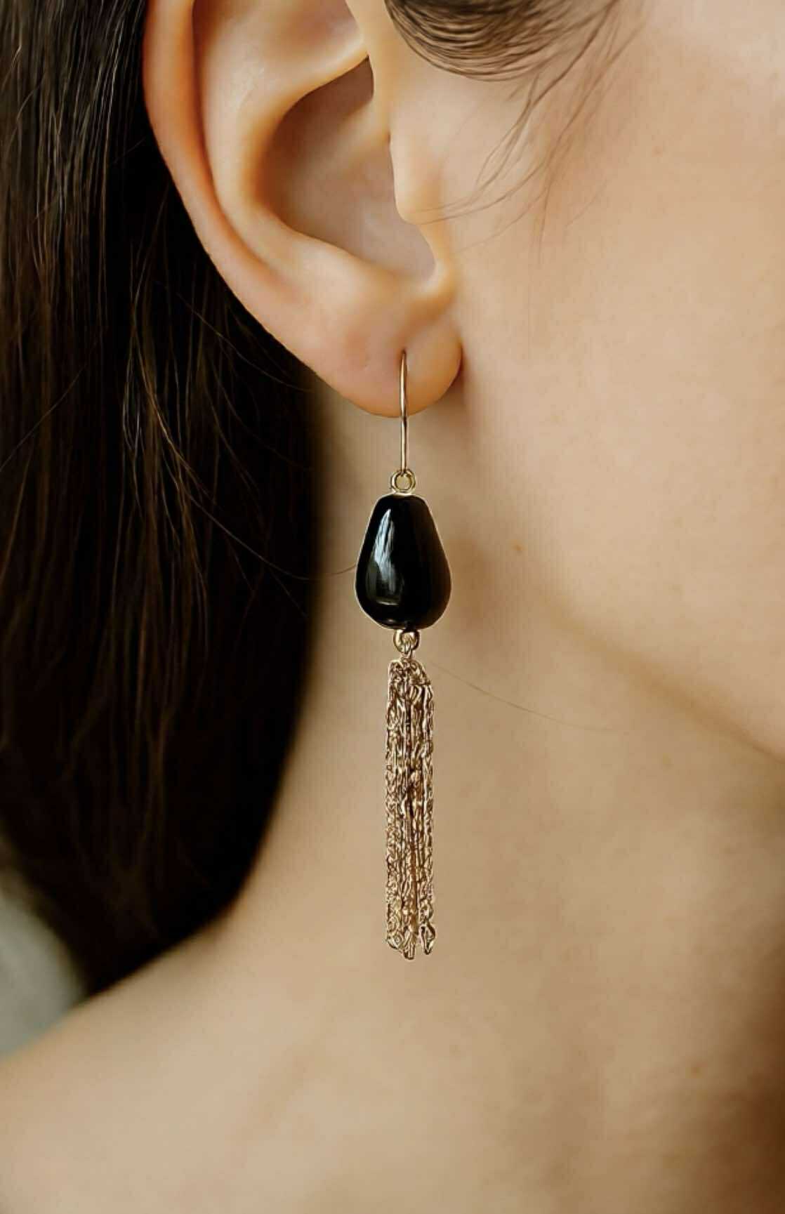 14K Gold Filled Chain and Ear Wire with Black Onyx Stone