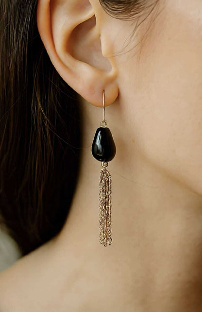 14K Gold Filled Chain and Ear Wire with Black Onyx Stone
