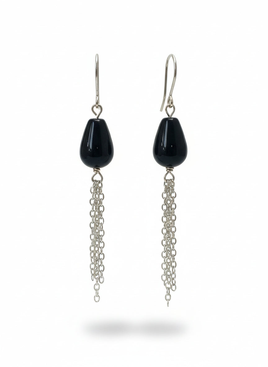 14K Gold Filled Chain and Ear Wire with Black Onyx Stone