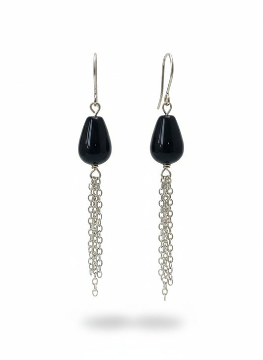 14K Gold Filled Chain and Ear Wire with Black Onyx Stone