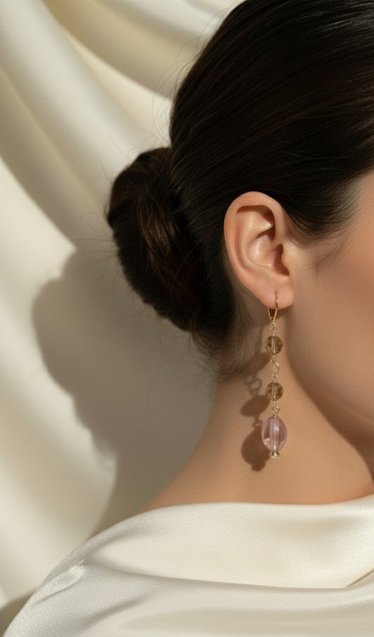 14K Gold Filled Wire Wrapped CZ and Swarovski Crystals Peach