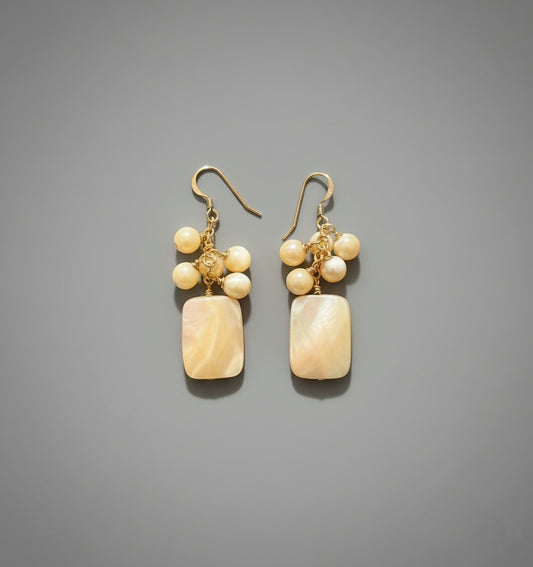 14K Gold Filled Wire Wrapped Mother of Pearl Earring