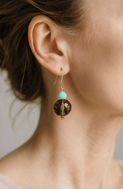 Smokey Topaz and Blue Stone Earrings