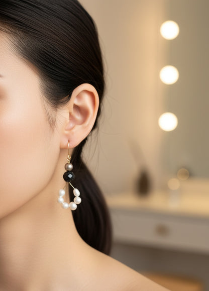 14K Gold Filled with Freshwater Pearls and Blue Goldstone with Metal Bead