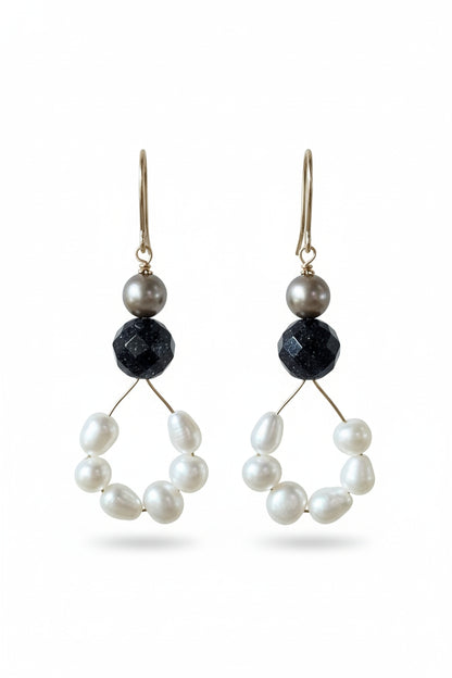 14K Gold Filled with Freshwater Pearls and Blue Goldstone with Metal Bead