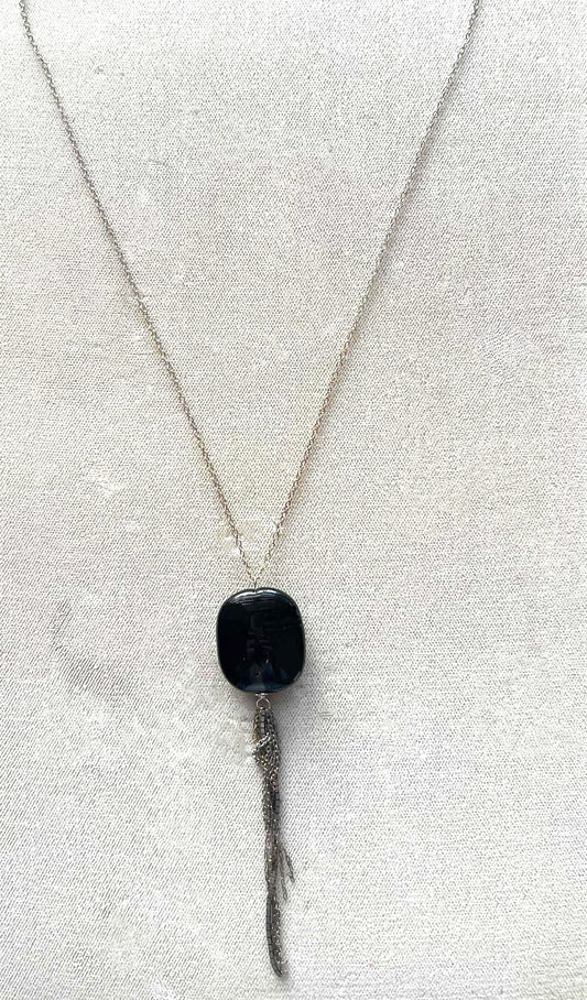 Sterling Silver Black Onyx Pendant Necklace 17.5”