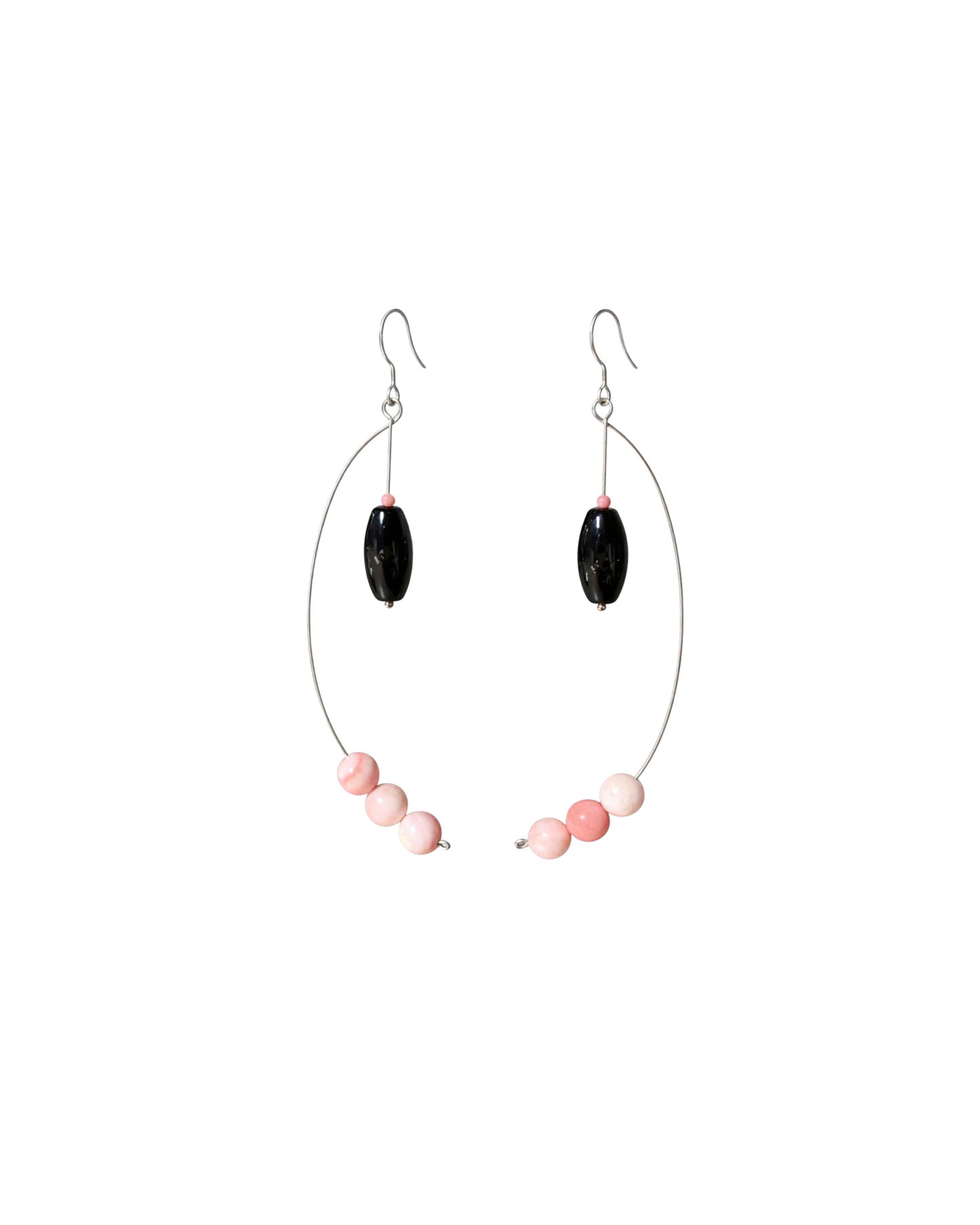 Sterling Silver Black Onyx & Coral Bead Hoop Earrings