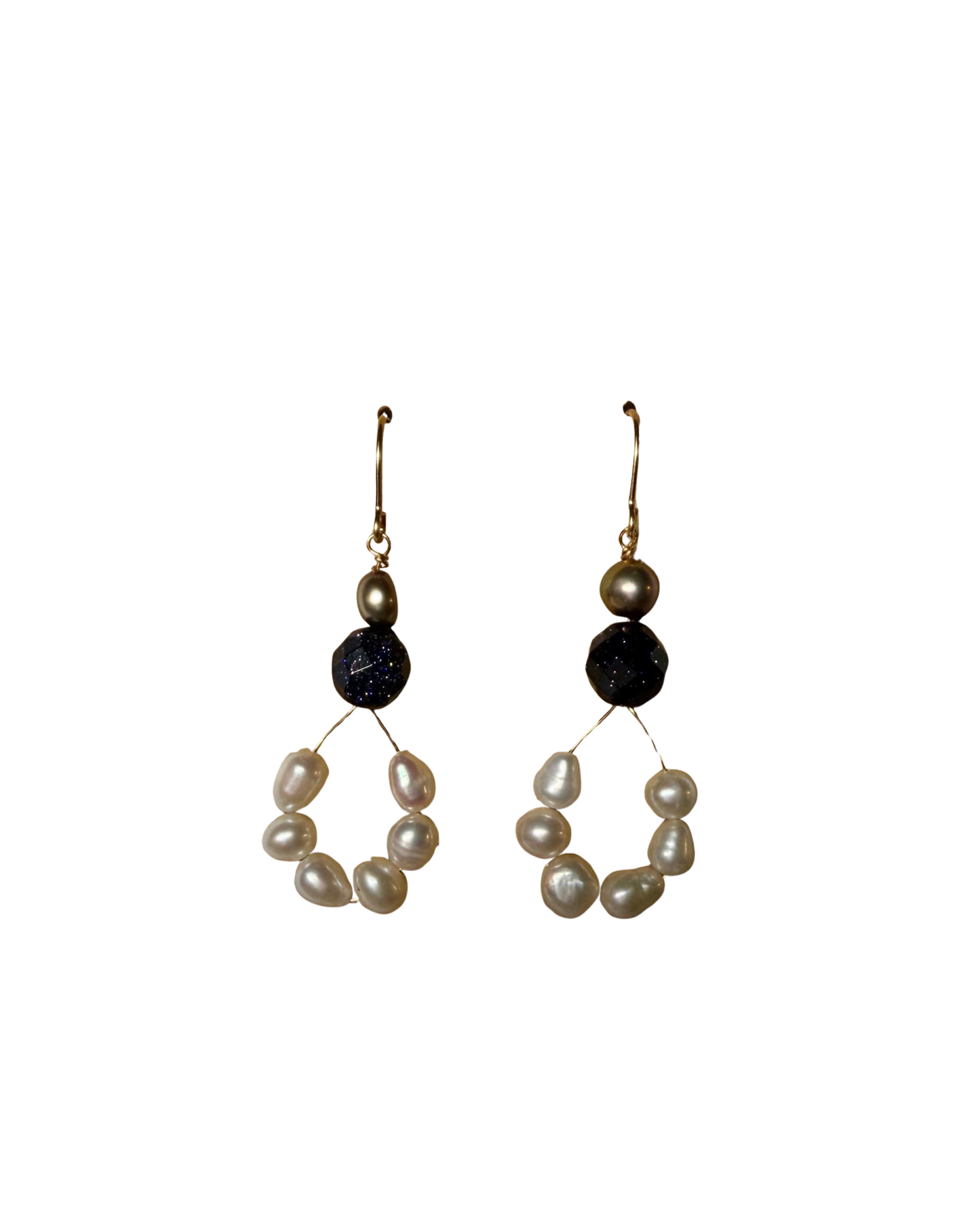 14K Gold Filled Freshwater Pearl & Blue Goldstone Drop Earrings