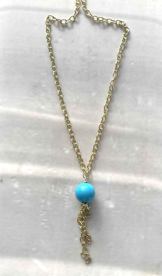 Turquoise on 14 k Gold Plated Chain - 21-inch