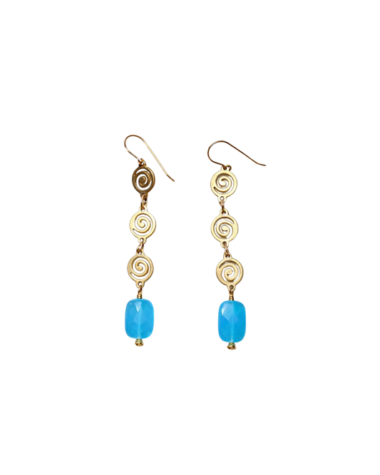 14K Gold-Plated Blue Faceted Stone Drop Earrings
