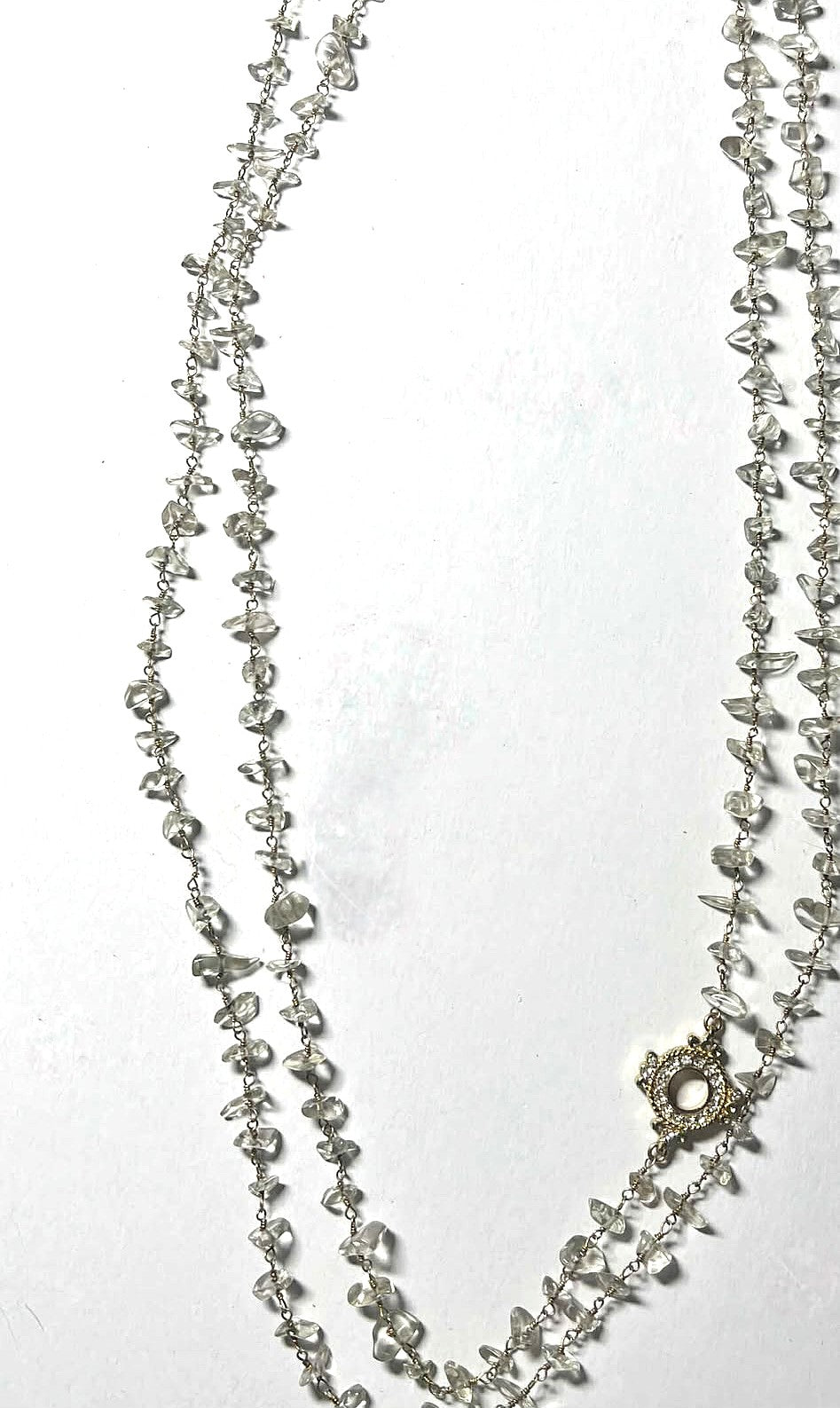 14K Gold-Filled-Wire Wrapped Clear Quartz Double-Strand Necklace – 32-Inch