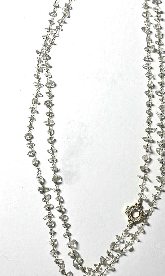 14K Gold-Filled-Wire Wrapped Clear Quartz Double-Strand Necklace – 32-Inch