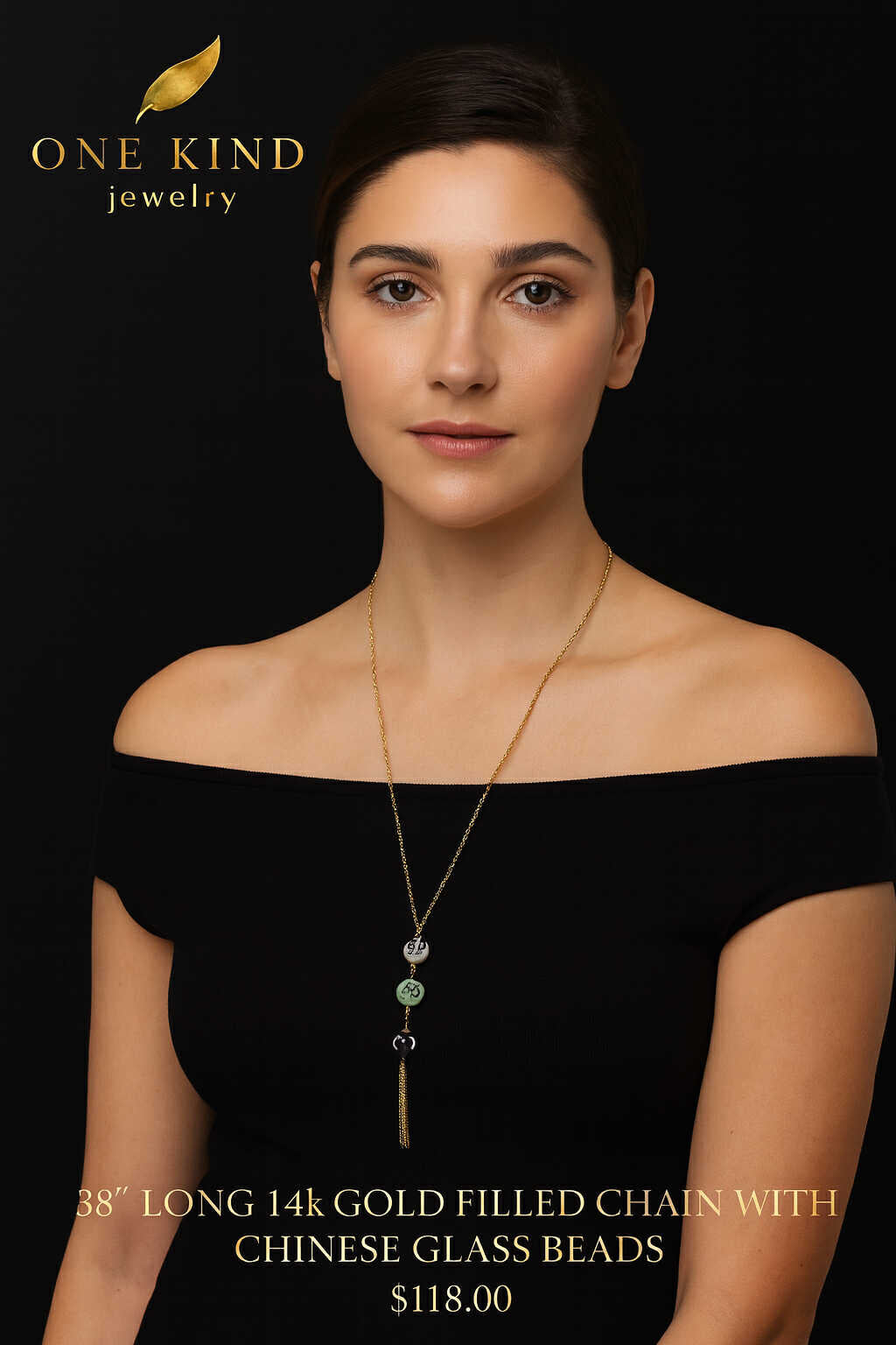 14K Gold Filled Chain With Chinese Glass Beads - 38-inch