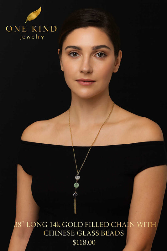 14K Gold Filled Chain With Chinese Glass Beads - 38-inch