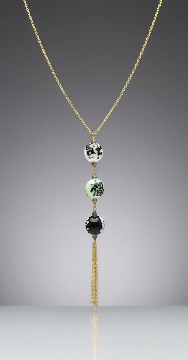 14K Gold Filled Chain With Chinese Glass Beads - 38-inch