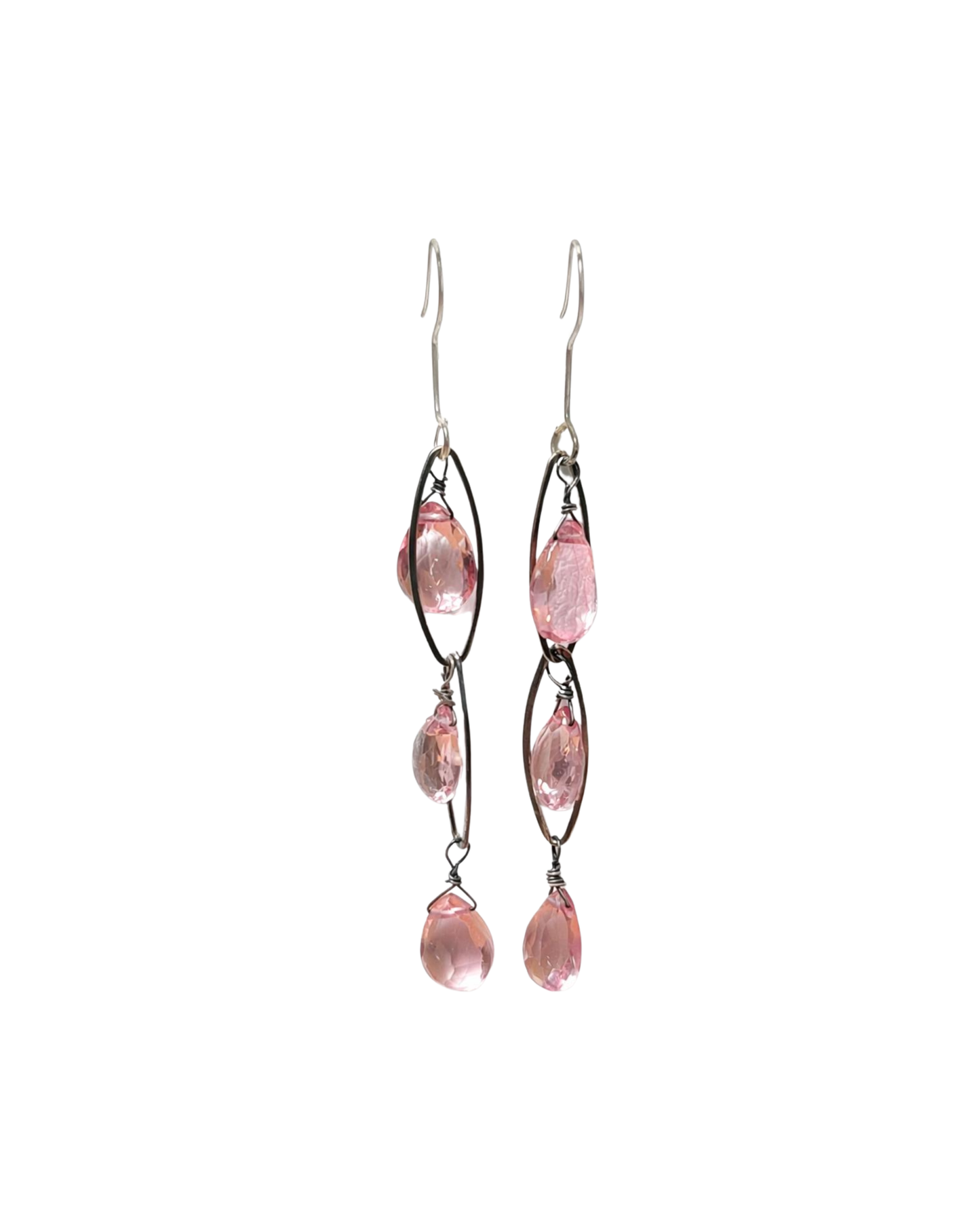 Sterling Silver Pink CZ Drop Earrings