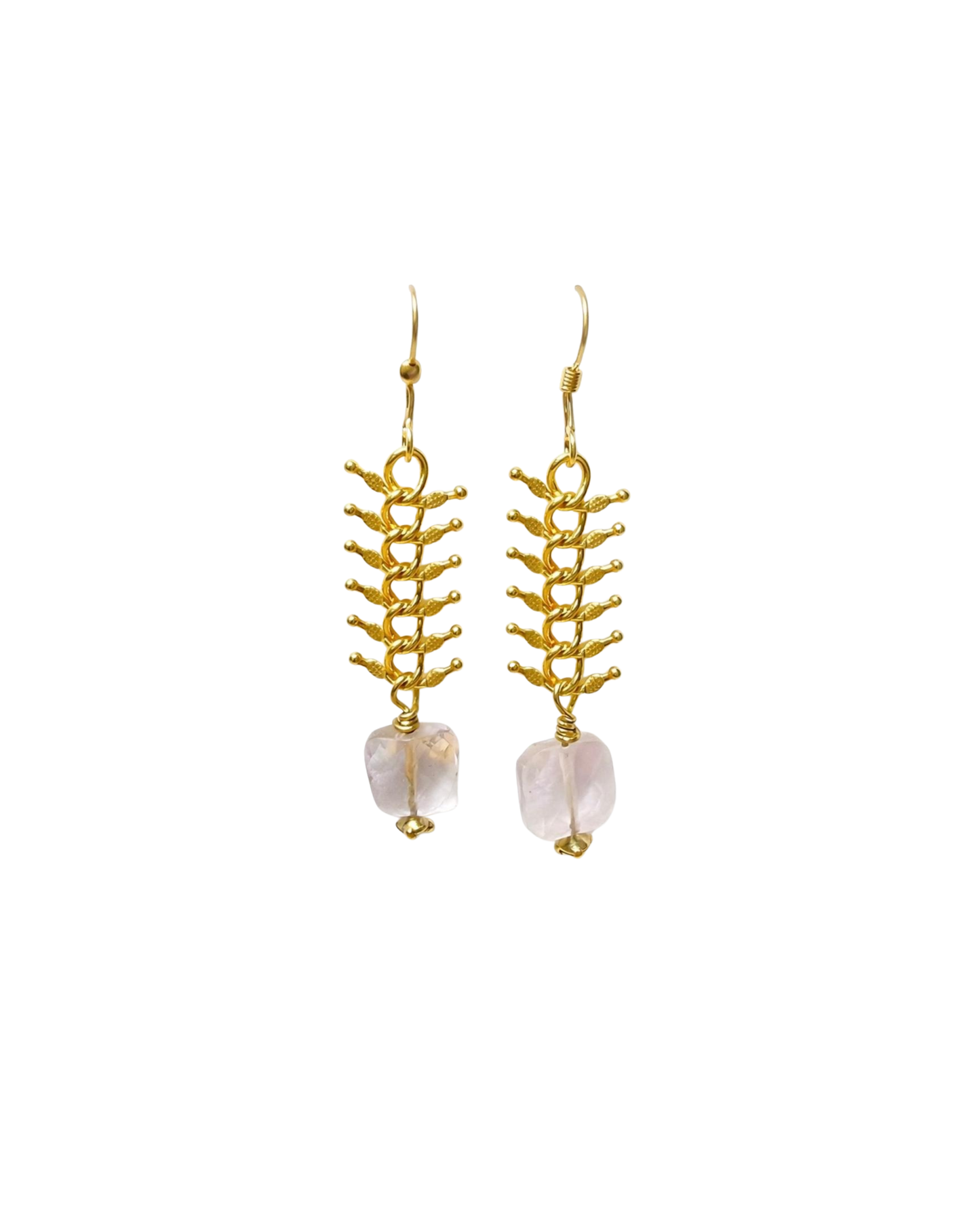 Gold Plated Chain & Amethyst Drop Earrings