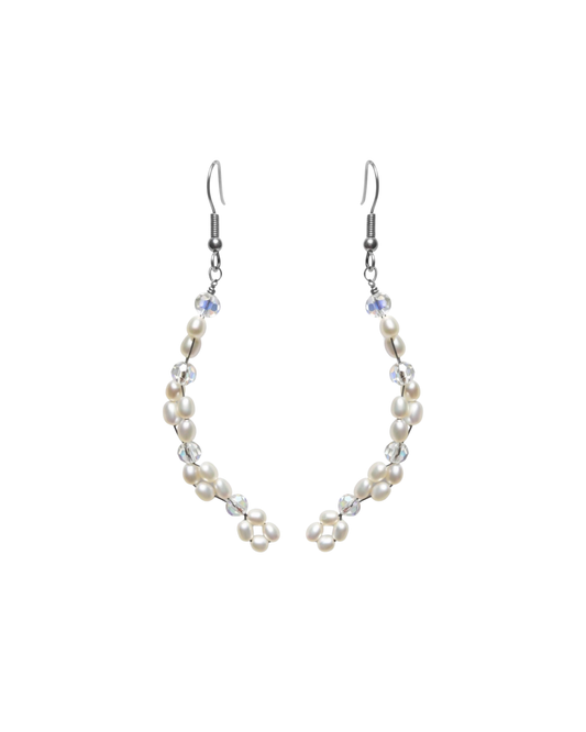 Sterling Silver Freshwater Pearl & Swarovski Crystal Drop Earrings