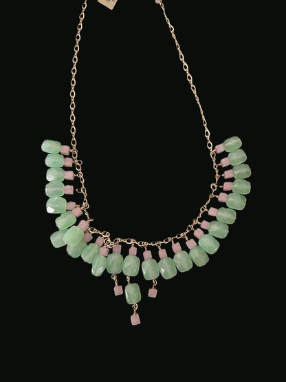 All Natural Stones Green and Pink on 14K Gold Filled Chain