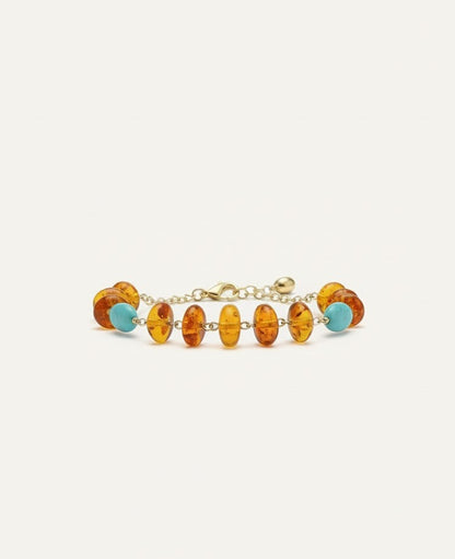 Amber and Turquoise Wire Wrapped Bracelet