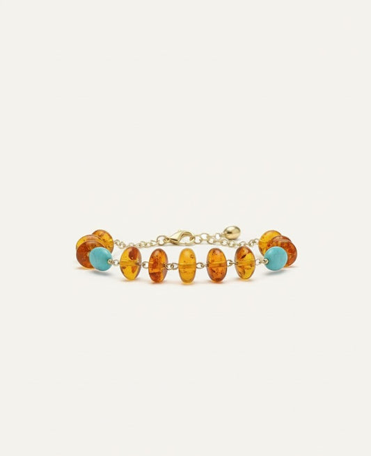Amber and Turquoise Wire Wrapped Bracelet