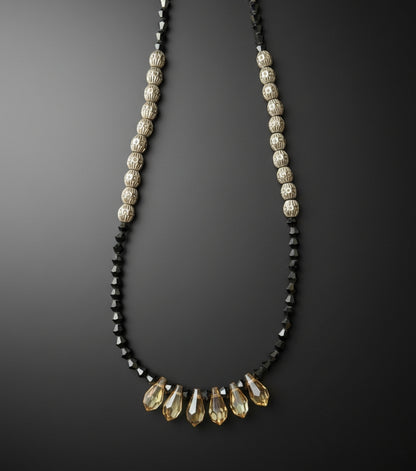 Black and Gold Swarovski Crystals with Sterling Silver Beads