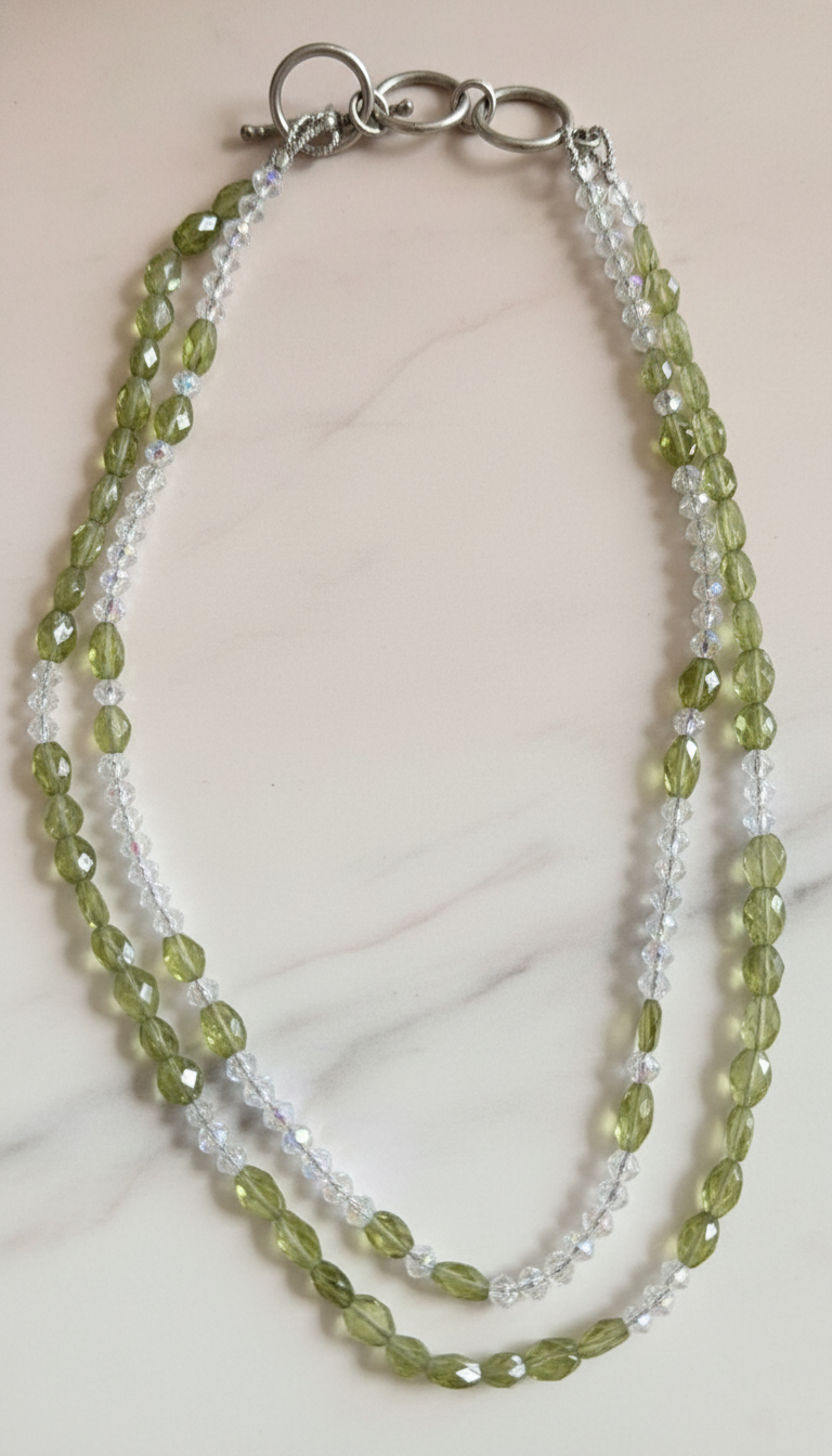 Double Strand of Peridot and Swarovski Crystals with Sterling Silver Clasp