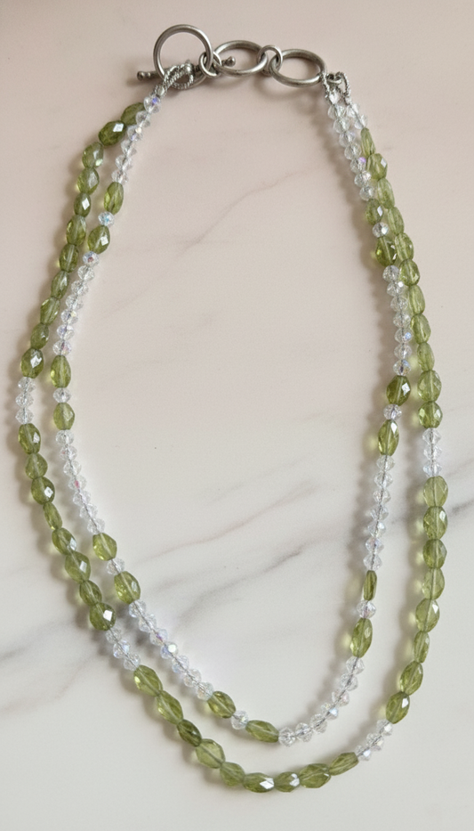 Double Strand of Peridot and Swarovski Crystals with Sterling Silver Clasp