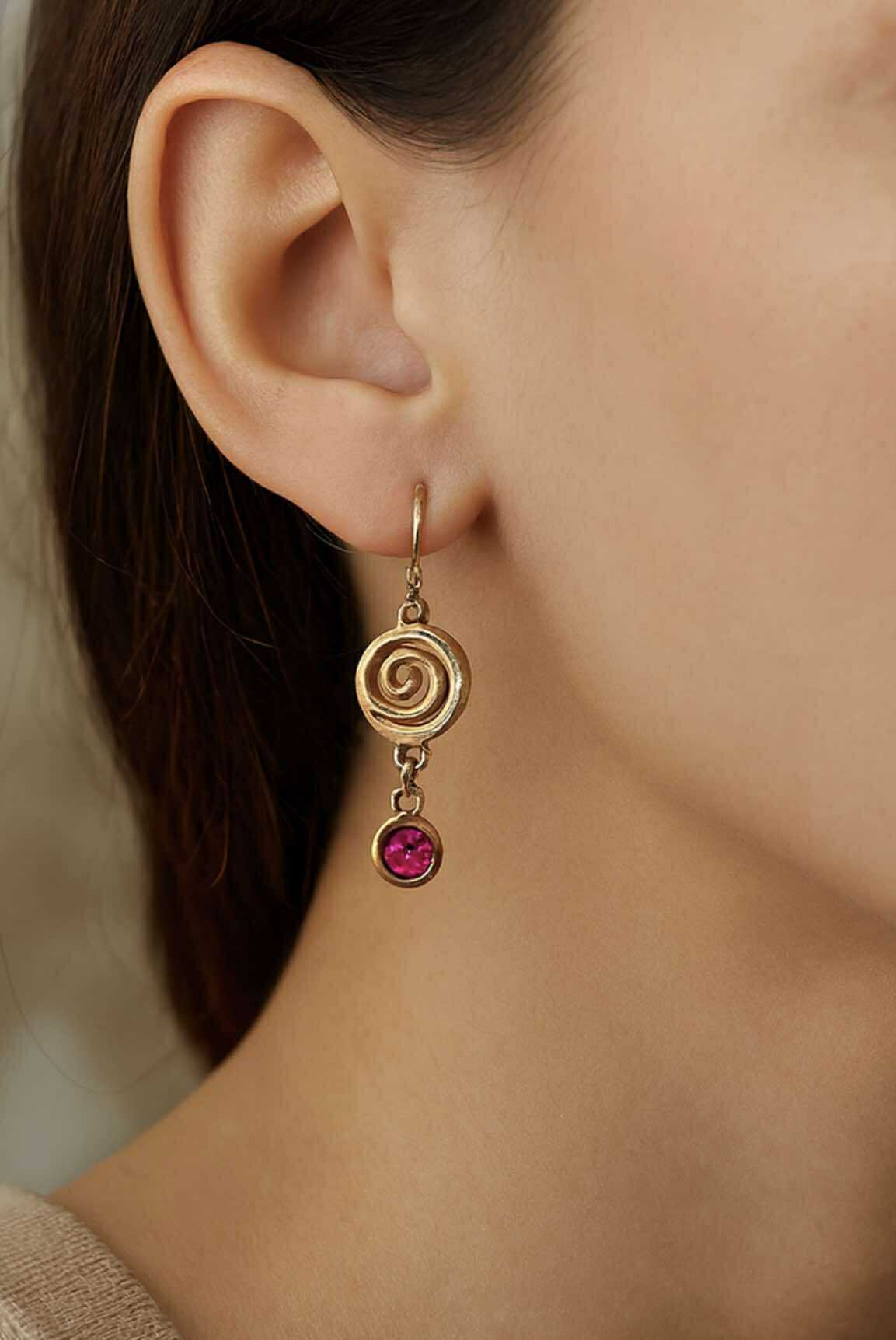 Gold Plated with Pink Crystal Earrings