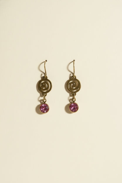 Gold Plated with Pink Crystal Earrings