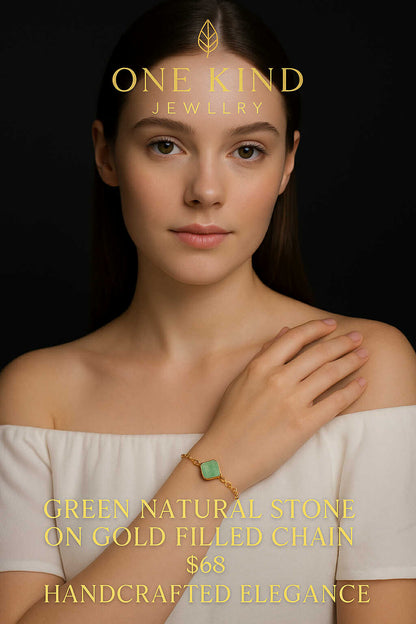 Green Natural Stone on Gold Filled Chain