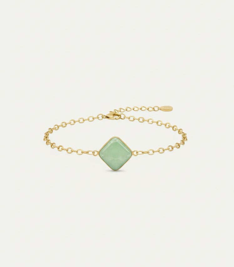 Green Natural Stone on Gold Filled Chain