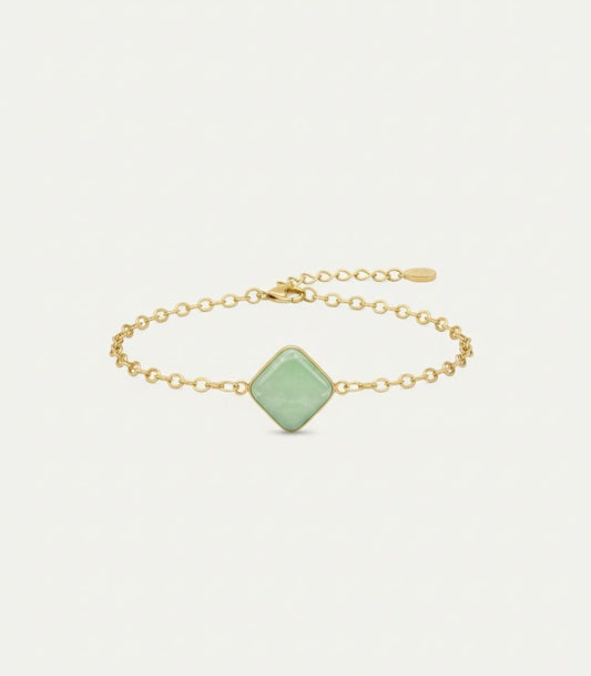 Green Natural Stone on Gold Filled Chain