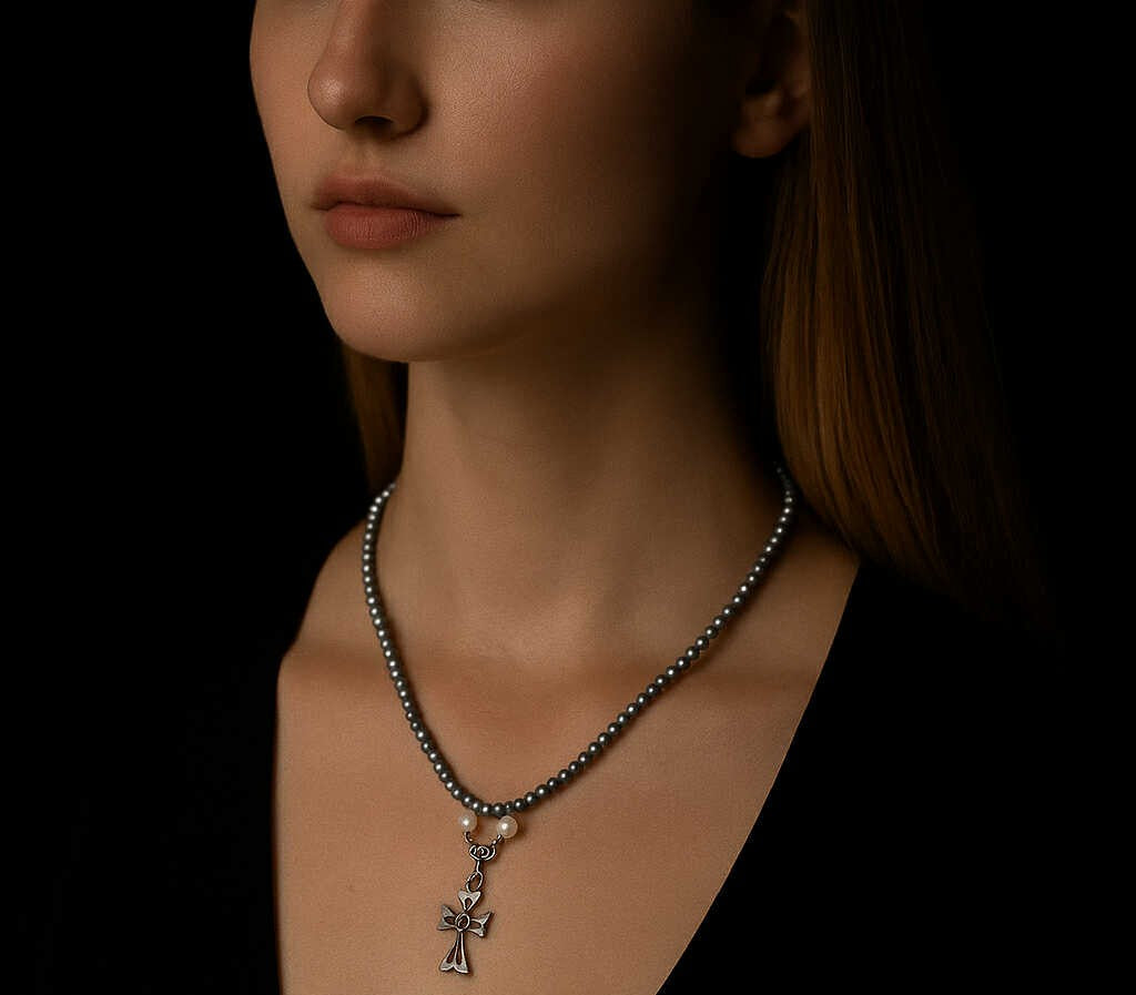 Mother of Pearl With Sterling Silver Chain and Grey Mother of Pearl Beads