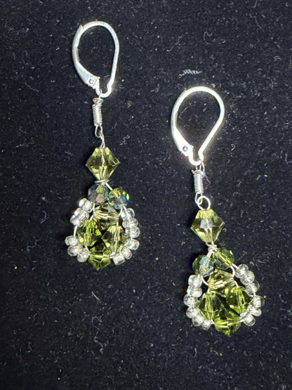 Peridot and Bead Earrings Sterling Silver Wire Wrapped