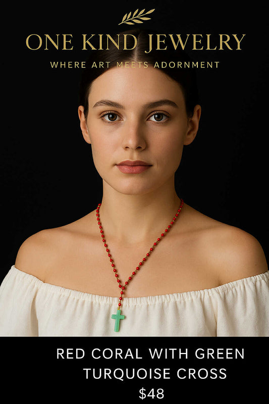 Red Coral with Green Turquoise Cross