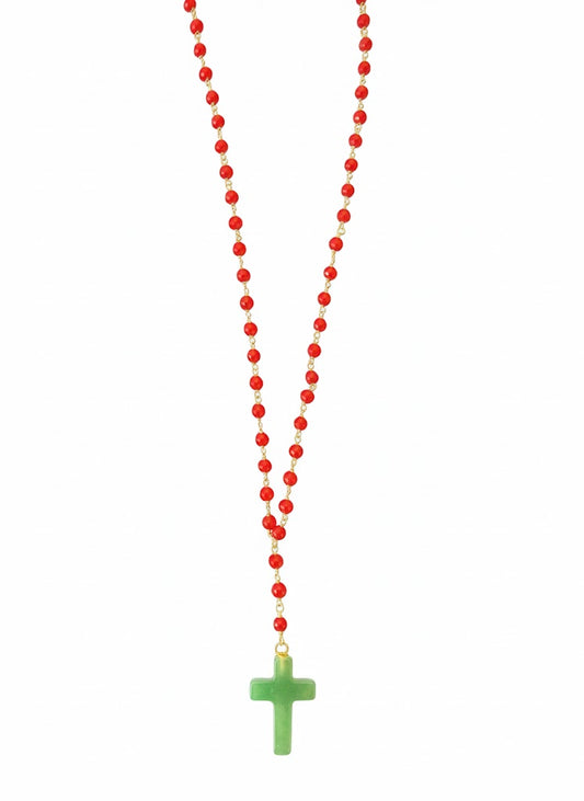 Red Coral with Green Turquoise Cross