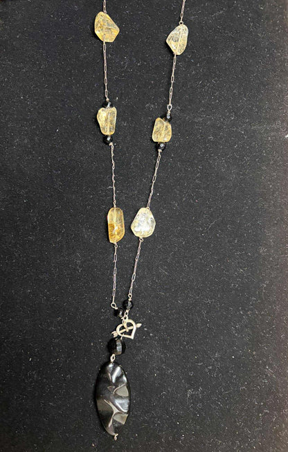 Silver Necklace with Citrine and Black Onyx