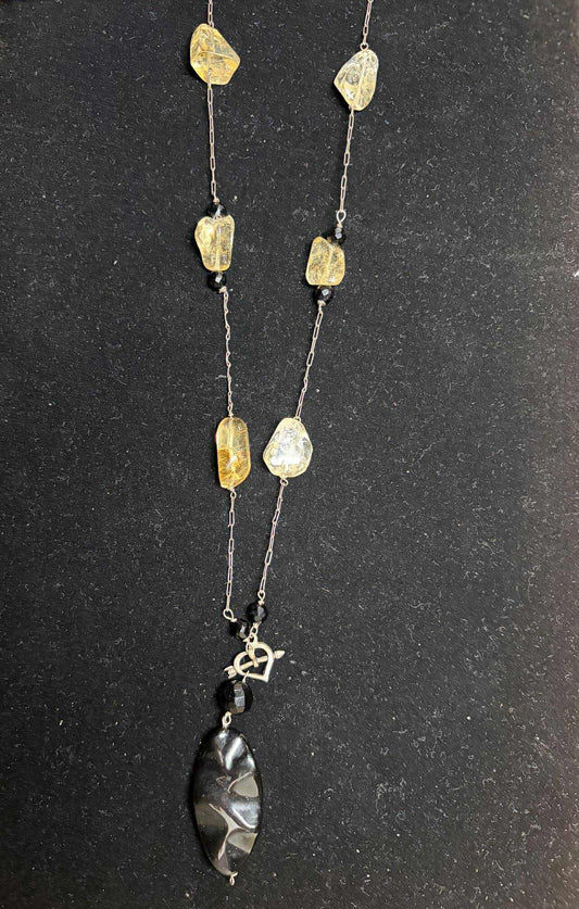Silver Necklace with Citrine and Black Onyx