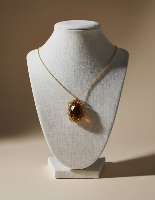 Smoky Topaz 14K Gold Filled Wire Wrapped Necklace