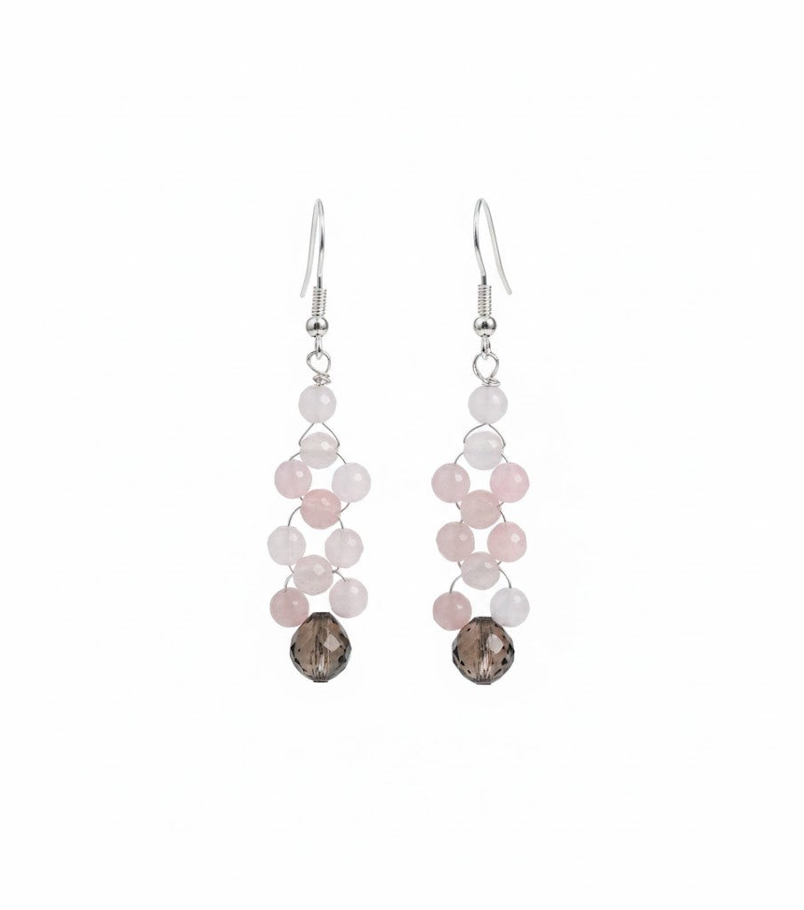 Sterling Silver Earrings with Pink Jade and Topaz