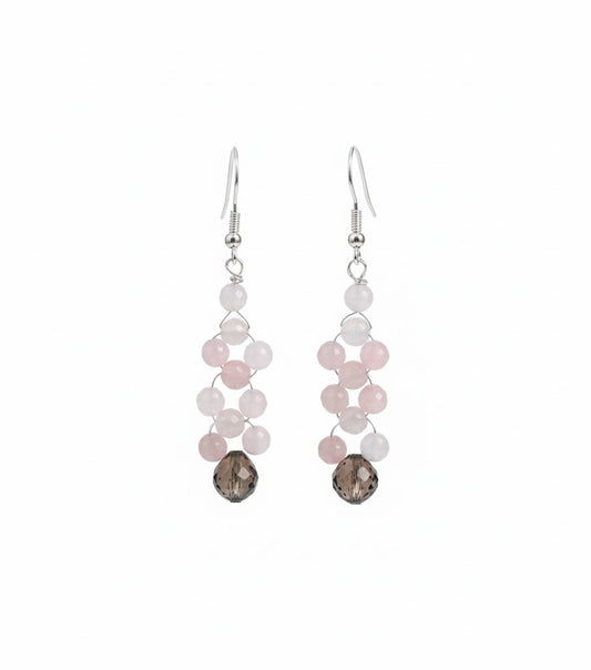 Sterling Silver Earrings with Pink Jade and Topaz